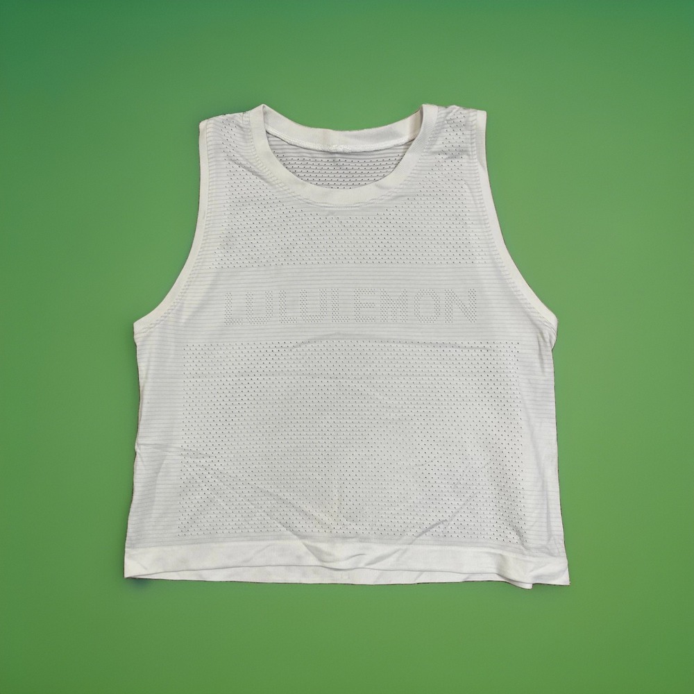 Lululemon Tank Top Womens 4 White Cropped Performance Running Yoga Athleisure‎